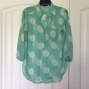 Aqua and White Polka Dot Blouse